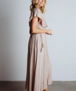 BB Custom Jennifer Deep V Maxi Dress | Sand