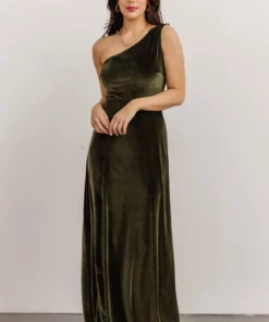 BB Custom Tatiana Velvet One Shoulder Maxi Dress | Olive Dresses 18 BB Custom Tatiana Velvet One Shoulder Maxi Dress | Olive Dresses