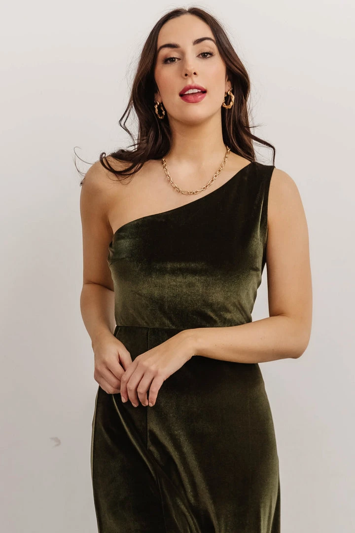 BB Custom Tatiana Velvet One Shoulder Maxi Dress | Olive Dresses 3 BB Custom Tatiana Velvet One Shoulder Maxi Dress | Olive Dresses
