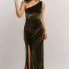 BB Custom Tatiana Velvet One Shoulder Maxi Dress | Olive Dresses