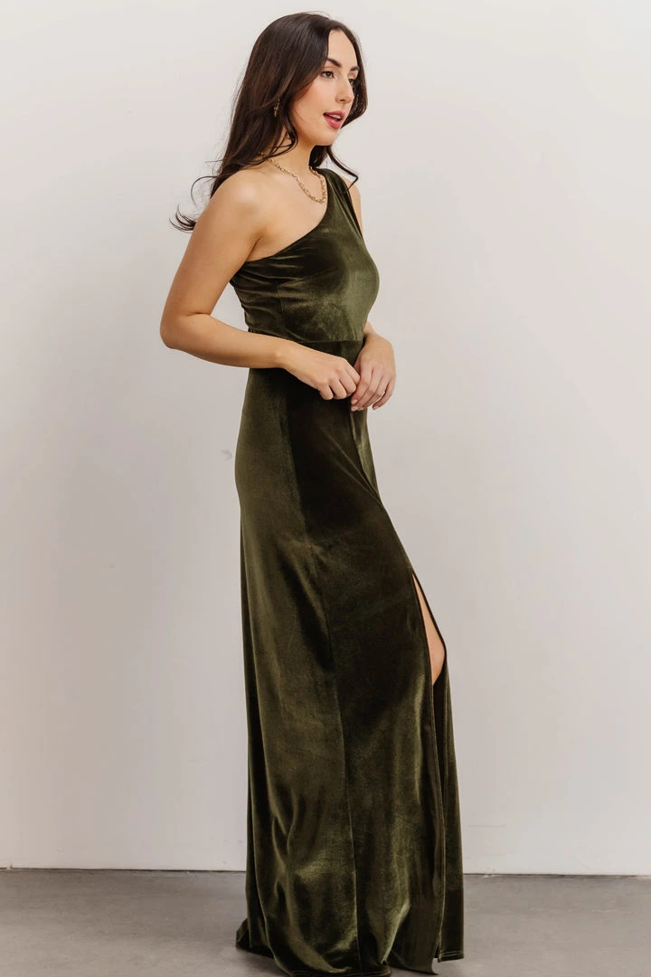 BB Custom Tatiana Velvet One Shoulder Maxi Dress | Olive Dresses 5 BB Custom Tatiana Velvet One Shoulder Maxi Dress | Olive Dresses