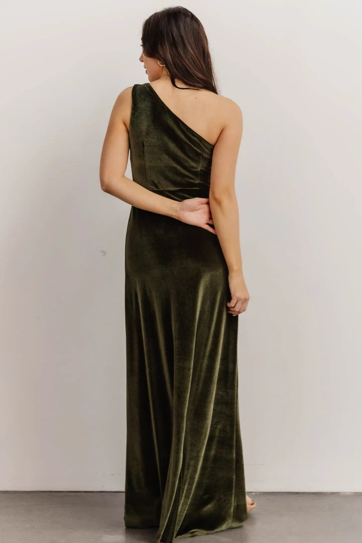 BB Custom Tatiana Velvet One Shoulder Maxi Dress | Olive Dresses 8 BB Custom Tatiana Velvet One Shoulder Maxi Dress | Olive Dresses