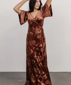BB Custom Danielle Embossed Velvet Maxi Dress | Bronze