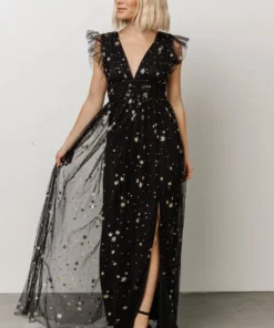 Soi Dresses Nova Shimmer Maxi Dress | Black + Gold