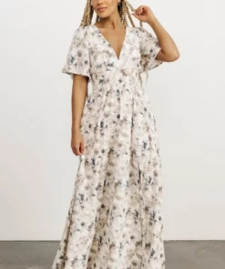 BB Custom Dresses Verona Smocked Maxi Dress | White Watercolor