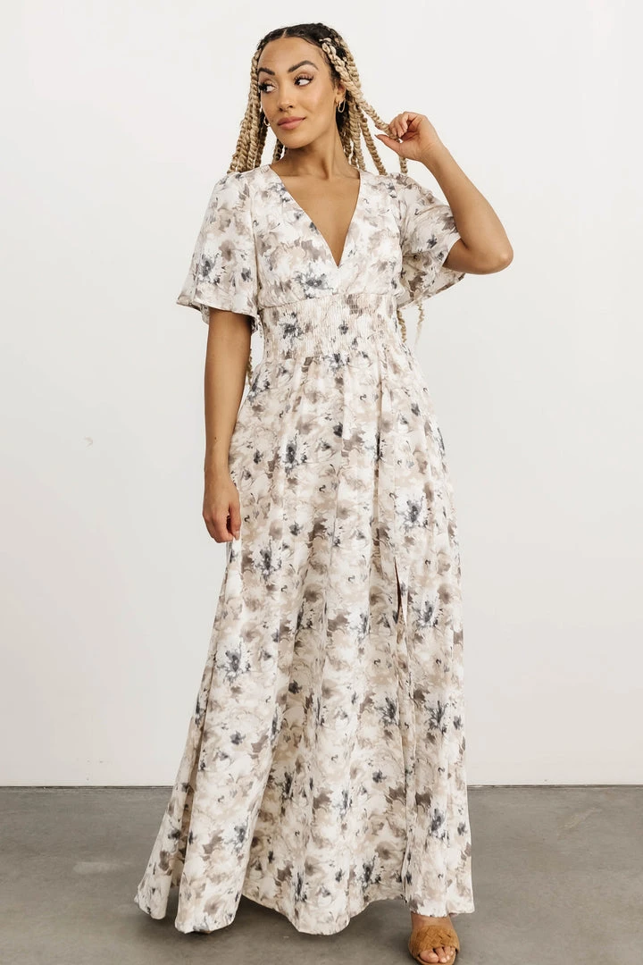 BB Custom Dresses Verona Smocked Maxi Dress | White Watercolor 1 BB Custom Dresses Verona Smocked Maxi Dress | White Watercolor