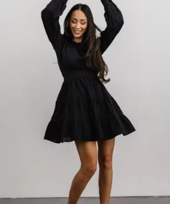 IL Keri Long Sleeve Short Dress | Black