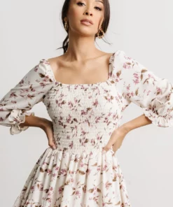 BB Custom Dresses Marta Smocked Midi Dress | Berry Floral