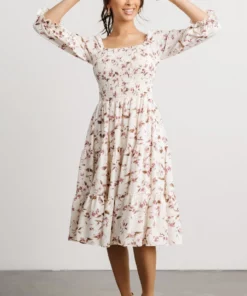 BB Custom Dresses Marta Smocked Midi Dress | Berry Floral