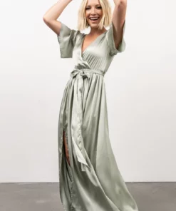 BB Custom Sicily Satin Maxi Dress | Sage 12 BB Custom Sicily Satin Maxi Dress | Sage