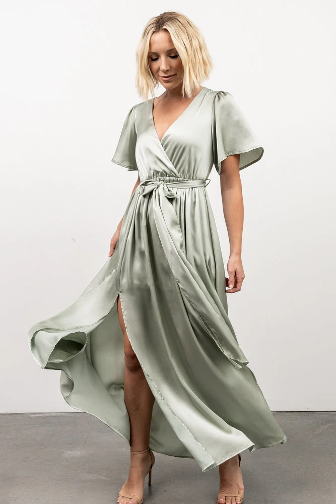 BB Custom Sicily Satin Maxi Dress | Sage 9 BB Custom Sicily Satin Maxi Dress | Sage