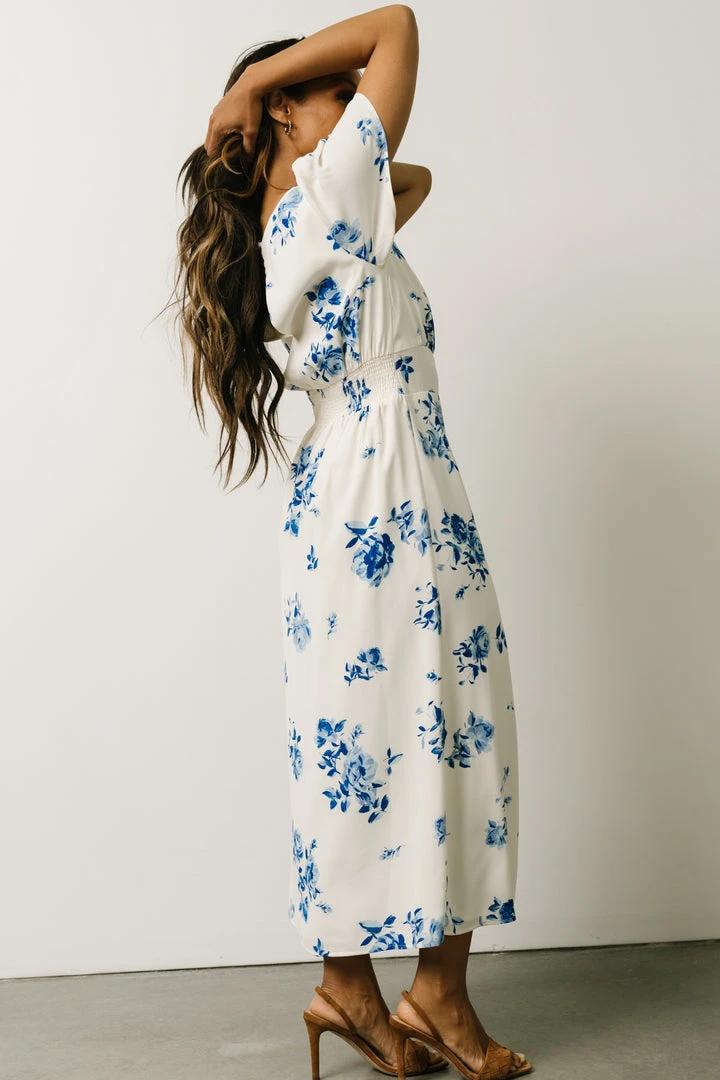 SL Eleanor Midi Dress | Cream + Blue Floral 5 SL Eleanor Midi Dress | Cream + Blue Floral