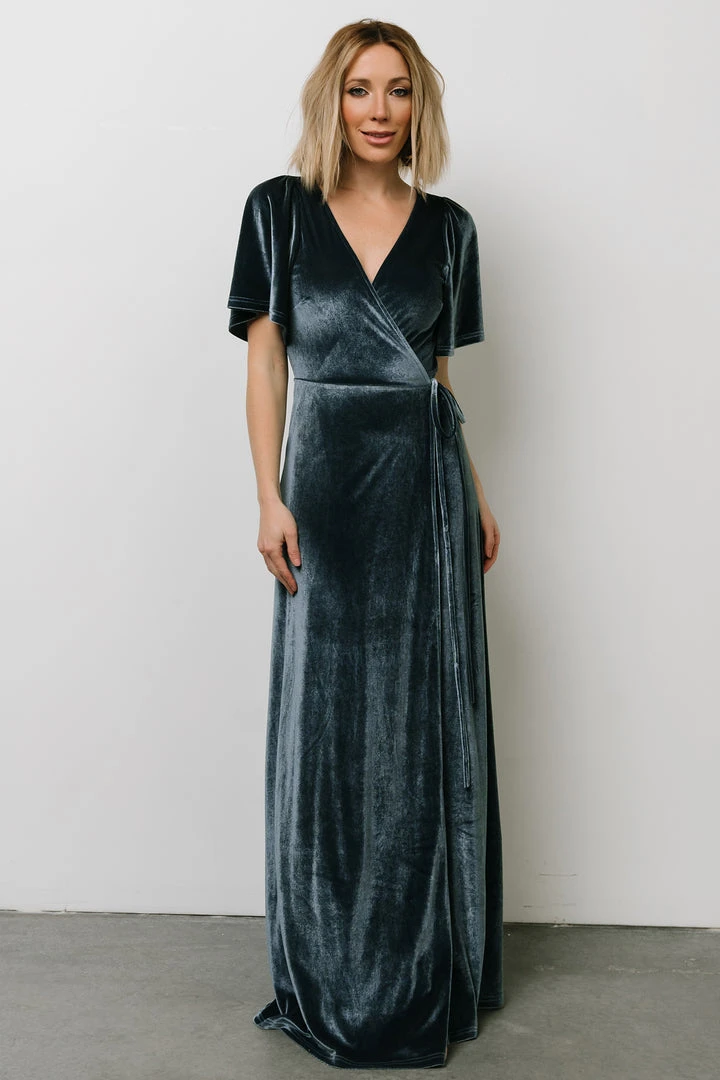 BB Custom Meghan Velvet Wrap Maxi Dress | Deep Blue 8 BB Custom Meghan Velvet Wrap Maxi Dress | Deep Blue