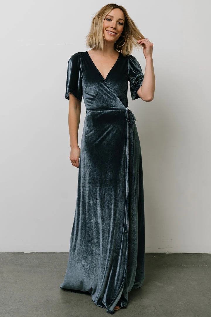 BB Custom Meghan Velvet Wrap Maxi Dress | Deep Blue 2 BB Custom Meghan Velvet Wrap Maxi Dress | Deep Blue