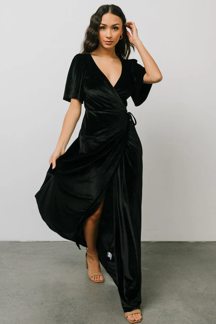 BB Custom Meghan Velvet Wrap Maxi Dress | Black Dresses 2 BB Custom Meghan Velvet Wrap Maxi Dress | Black Dresses