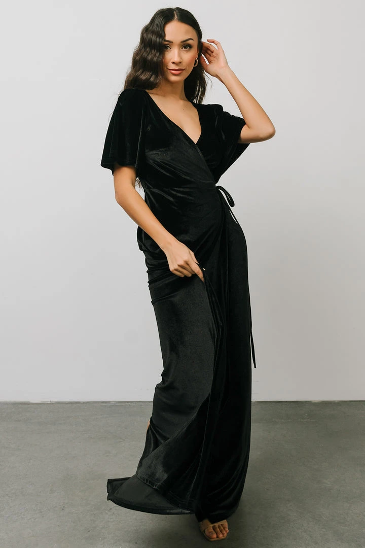 BB Custom Meghan Velvet Wrap Maxi Dress | Black Dresses 8 BB Custom Meghan Velvet Wrap Maxi Dress | Black Dresses