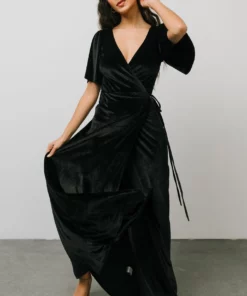 BB Custom Meghan Velvet Wrap Maxi Dress | Black Dresses 12 BB Custom Meghan Velvet Wrap Maxi Dress | Black Dresses