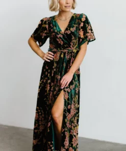 BB Custom Uma Velvet Maxi Dress | Green Floral