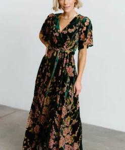 BB Custom Uma Velvet Maxi Dress | Green Floral