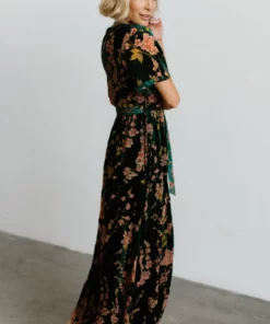 BB Custom Uma Velvet Maxi Dress | Green Floral