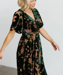 BB Custom Uma Velvet Maxi Dress | Green Floral
