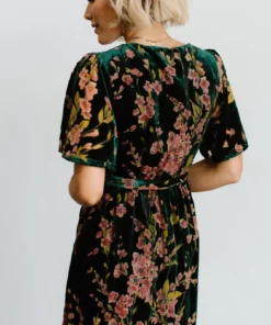BB Custom Uma Velvet Maxi Dress | Green Floral