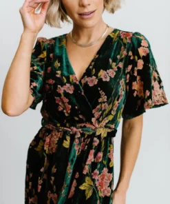 BB Custom Uma Velvet Maxi Dress | Green Floral