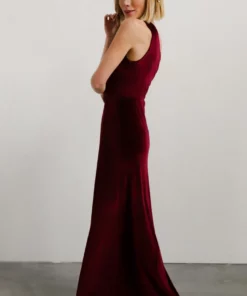 BB Custom Tatiana Velvet One Shoulder Maxi Dress | Merlot Dresses