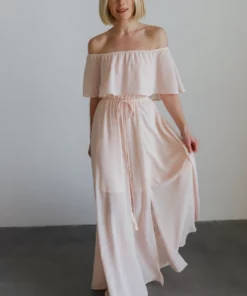 BB Custom Victoria Off Shoulder Maxi Dress | Blush