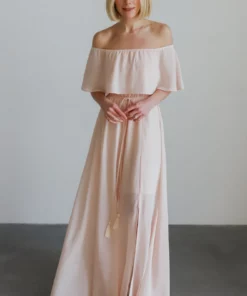 BB Custom Victoria Off Shoulder Maxi Dress | Blush