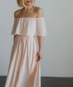 BB Custom Victoria Off Shoulder Maxi Dress | Blush