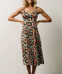 Agnes Slip Midi Dress | Black Multi Floral
