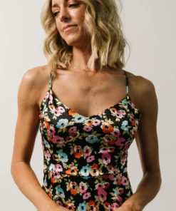 Agnes Slip Midi Dress | Black Multi Floral