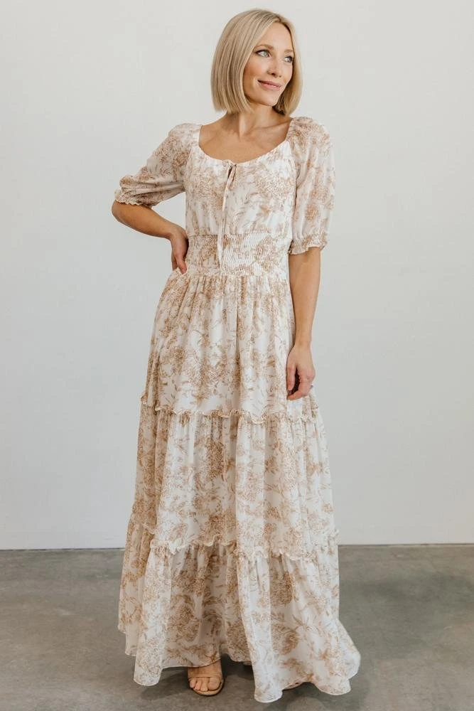 BB Custom Alice Smocked Maxi Dress | Taupe Print 8 BB Custom Alice Smocked Maxi Dress | Taupe Print