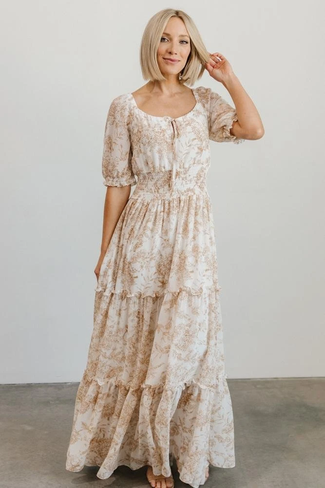 BB Custom Alice Smocked Maxi Dress | Taupe Print 2 BB Custom Alice Smocked Maxi Dress | Taupe Print