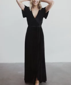 BB Custom Andi Ribbed Velvet Wrap Dress | Black