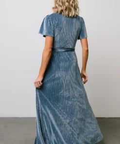 BB Custom Dresses Andi Ribbed Velvet Wrap Dress | Blue