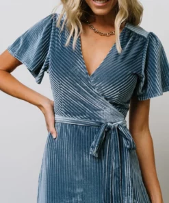 BB Custom Dresses Andi Ribbed Velvet Wrap Dress | Blue
