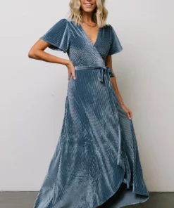 BB Custom Dresses Andi Ribbed Velvet Wrap Dress | Blue