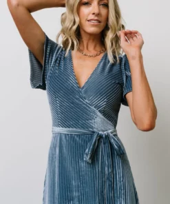 BB Custom Dresses Andi Ribbed Velvet Wrap Dress | Blue