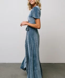 BB Custom Dresses Andi Ribbed Velvet Wrap Dress | Blue