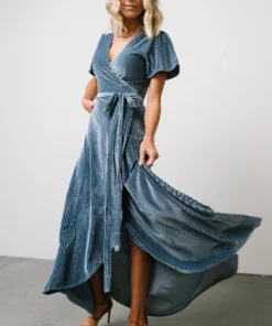 BB Custom Dresses Andi Ribbed Velvet Wrap Dress | Blue