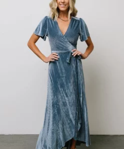 BB Custom Dresses Andi Ribbed Velvet Wrap Dress | Blue