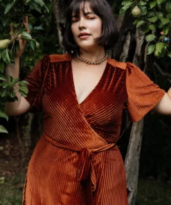 BB Custom Andi Ribbed Velvet Wrap Dress | Copper Dresses