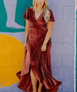 BB Custom Andi Ribbed Velvet Wrap Dress | Dark Rose