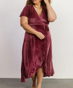 BB Custom Andi Ribbed Velvet Wrap Dress | Dark Rose