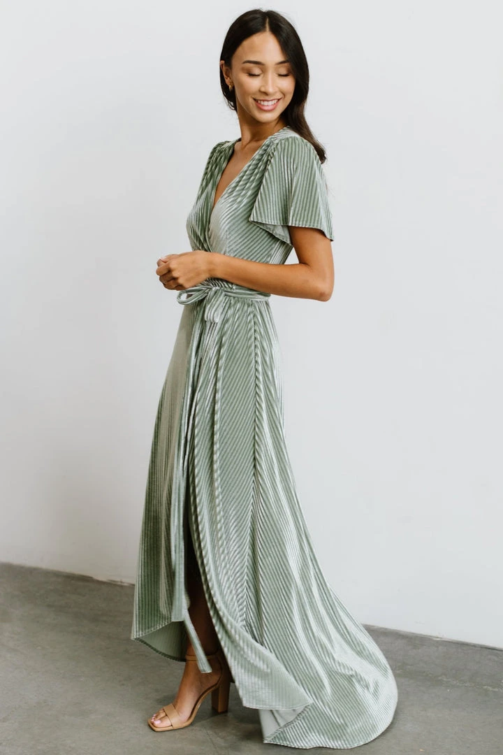 BB Custom Andi Ribbed Velvet Wrap Dress | Dusty Sage 9 BB Custom Andi Ribbed Velvet Wrap Dress | Dusty Sage