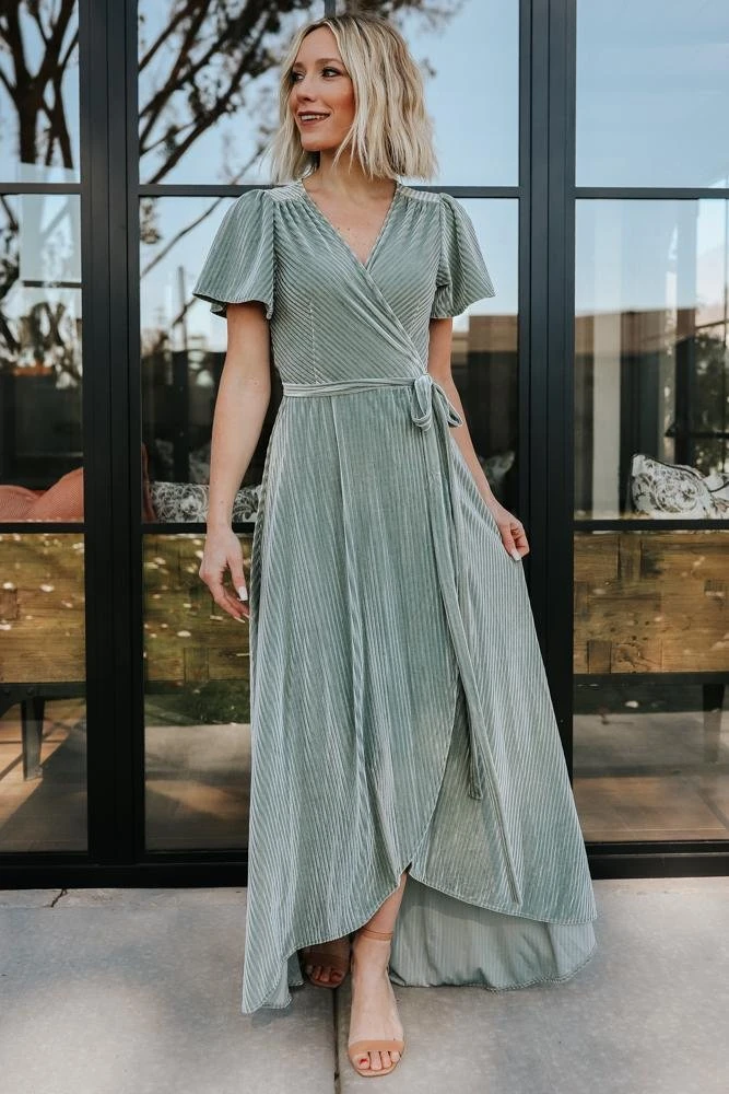 BB Custom Andi Ribbed Velvet Wrap Dress | Dusty Sage 6 BB Custom Andi Ribbed Velvet Wrap Dress | Dusty Sage