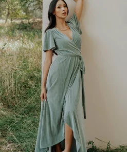 BB Custom Andi Ribbed Velvet Wrap Dress | Dusty Sage 25 BB Custom Andi Ribbed Velvet Wrap Dress | Dusty Sage