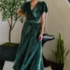 BB Custom Dresses Andi Ribbed Velvet Wrap Dress | Green